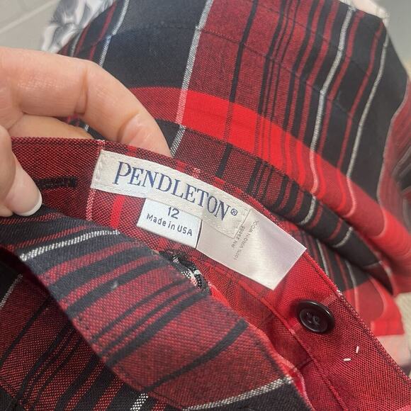 Pendleton Skirt sz 12 Black Red Plaid Wool Pleated Knee Career Suit Professional - Picture 12 of 12